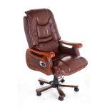 Scaun managerial, ergomomic, birou PRO148M, piele naturala de lux, manere lemn, mecanism multiblock - imagine 2