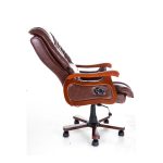 Scaun managerial, ergomomic, birou PRO148M, piele naturala de lux, manere lemn, mecanism multiblock - imagine 5