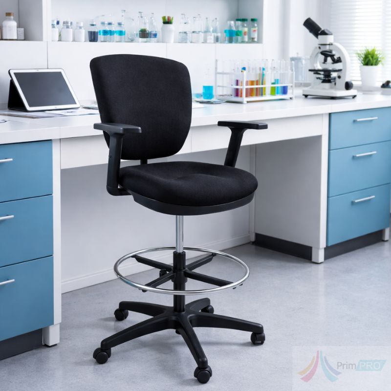 Scaun profesional pentru laborator si mediu industrial, rotativ, tapitat cu burete si material textil in culoare neagra. Scaun laborator / Scoala / Industrial PRO07 - imagine 1