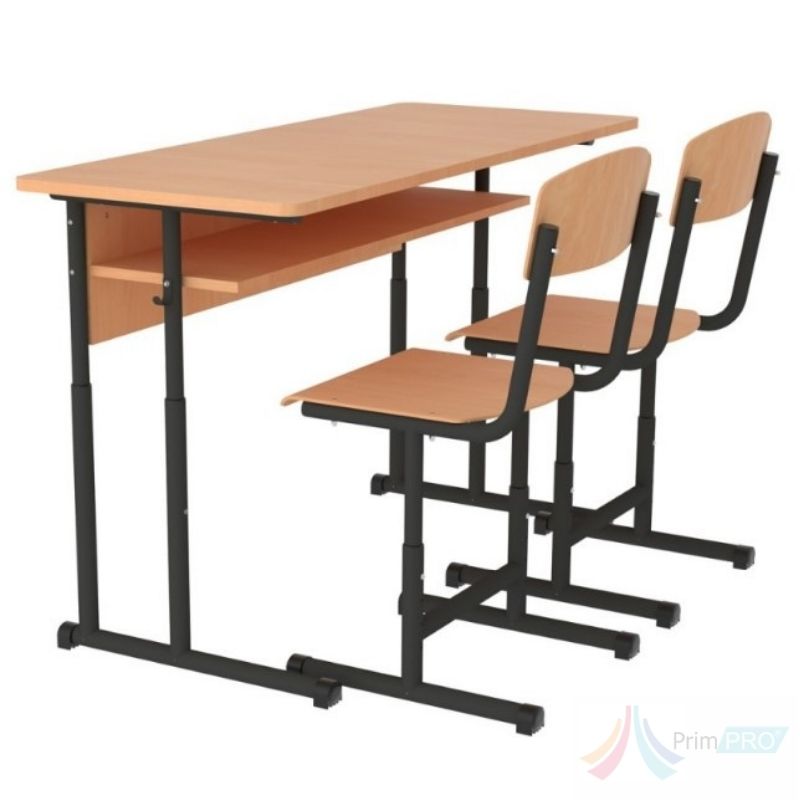 Set banca scolara dubla Set banca scolara PROSET.103341 dubla cu inaltime reglabila, teava rotunda, Negru si Gri - imagine 1