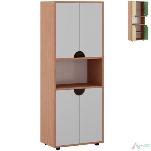 Uși din MDF Dulapul este echipat cu patru uși din MDF, fără mânere, având doar o parte decupată în partea superioară respectiv inferioară pentru deschidere ușoară. Acest design contribuie atât la siguranța copiilor, eliminând riscul accidentărilor, cât și la un aspect modern.