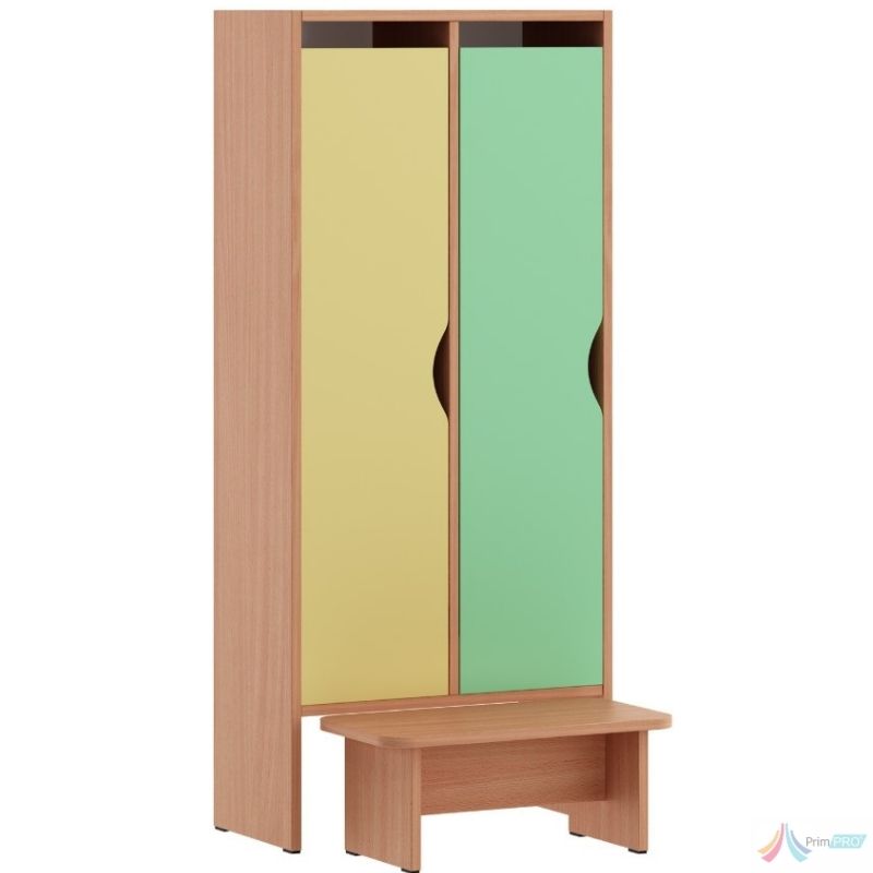 Vestiar gradinita Oliver cu 2 usi, Galben / Verde Vestiar gradinita cu 2 usi si bancuta PRO11340 Galben / Verde - imagine 1