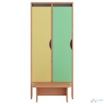 Vestiar gradinita cu 2 usi si bancuta PRO11340 Galben / Verde - imagine 2