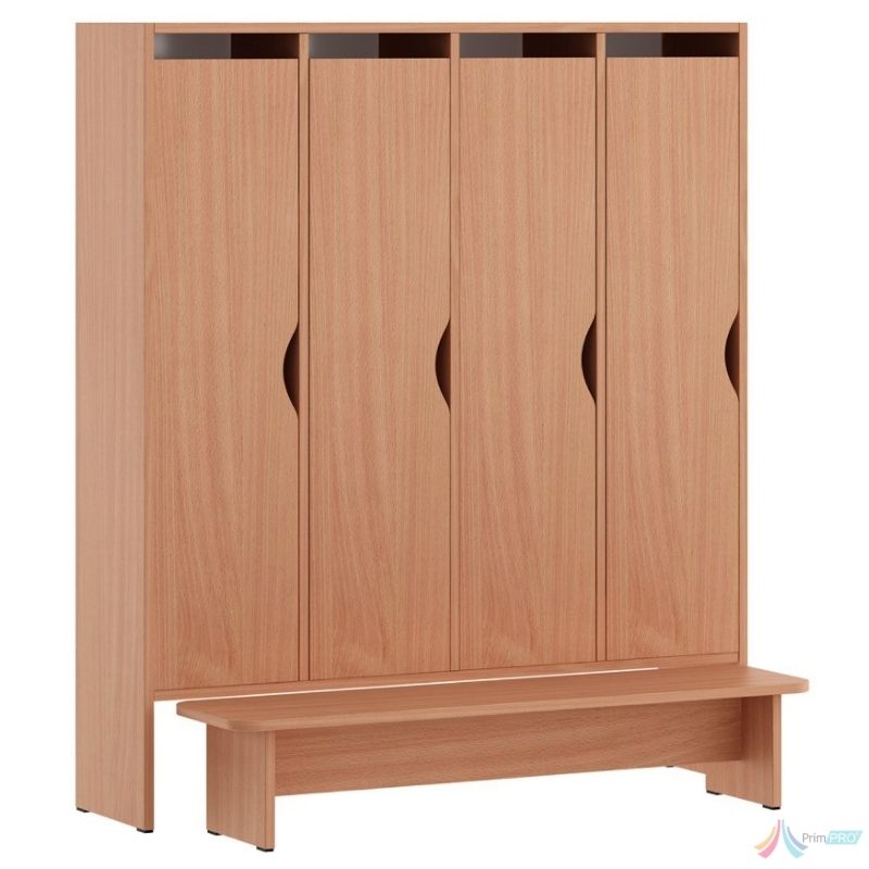 Vestiar gradinita cu 4 usi, Fag Vestiar gradinita cu 4 usi si Bancuta MDF PRO11342, Fag - imagine 1