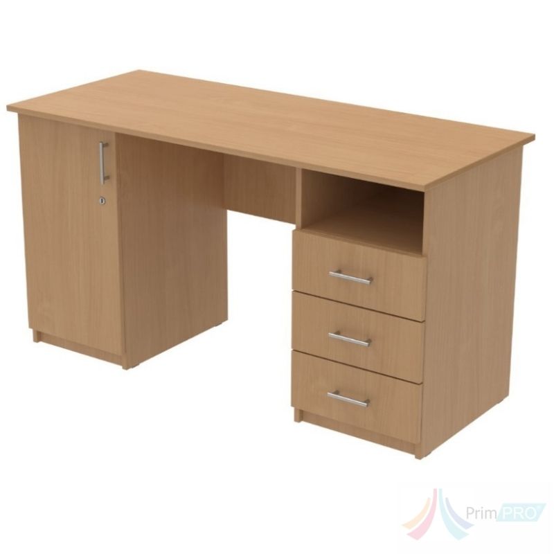 Catedra profesor Catedra profesor cu dulap 1400 x 600 x 750 mm PRO11293, 3 sertare, 1 polita, PAL melaminat, Cant ABS, Fag - imagine 1