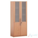 Dulap biblioteca 1000 x 500 x 2000 mm PRO11880, 4 usi 2 din sticla, incuietoare, PAL melaminat, Cant ABS, Fag