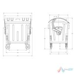 Container zincat 1100L cu capac semi-rotund, realizat din oțel galvanizat la cald. Rezistent la coroziune, certificat EN 840, ideal pentru salubritate, firme și instituții.