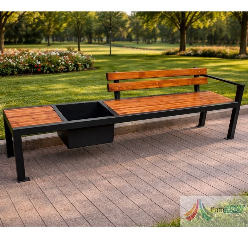 WENGE (14) Bancă stradală parc cu Jardiniera PRO50 – lemn și metal - imagine 1