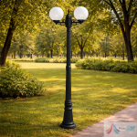 Stalp Iluminat Exterior Glob Negru Cu 2 BRATE 230V/40W/2*E27/IP44 2200X685X250mm PRO3245